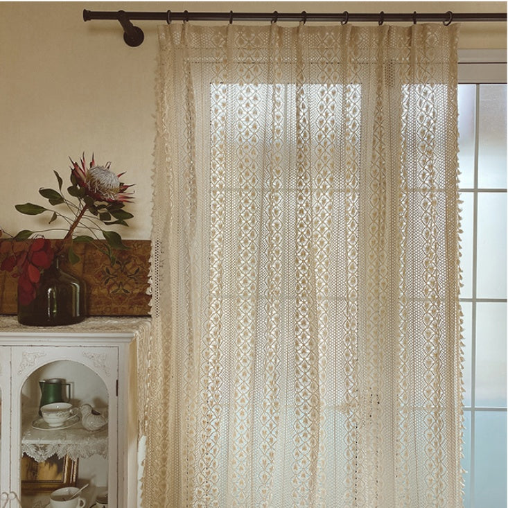 LaceHarvest™ – Cotton Hemp Crochet Curtain in Rustic Farmhouse Style