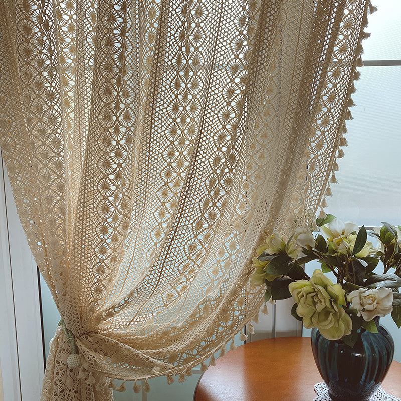 LaceHarvest™ – Cotton Hemp Crochet Curtain in Rustic Farmhouse Style