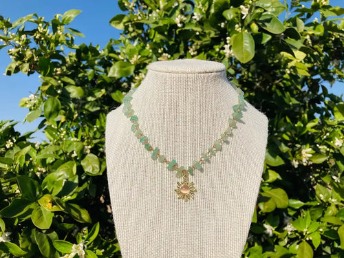 Gold Sun pendant choker,sun necklace,beaded choker,beaded