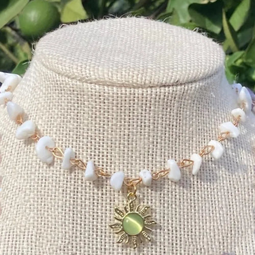 Gold Sun pendant choker,sun necklace,beaded choker,beaded