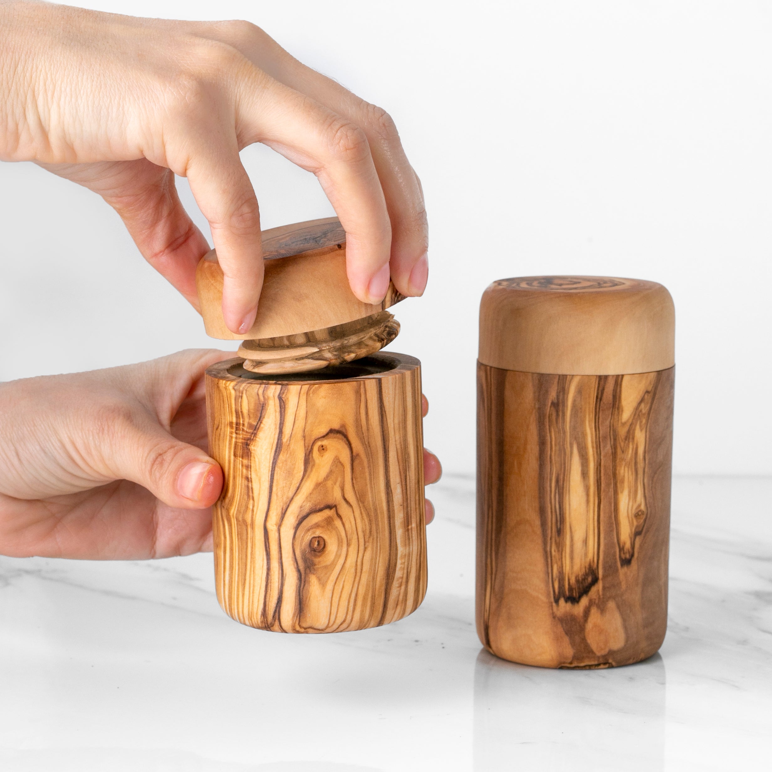 Handcrafted Olive Wood Spice Box with Thread for Rustic Kitchen Charm