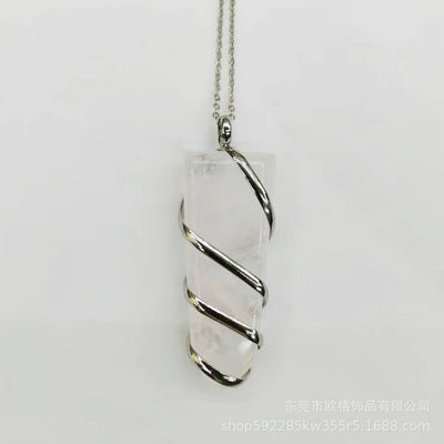 Natural Gemstone Spiral Wrapped Pendant Necklace