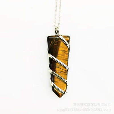 Natural Gemstone Spiral Wrapped Pendant Necklace