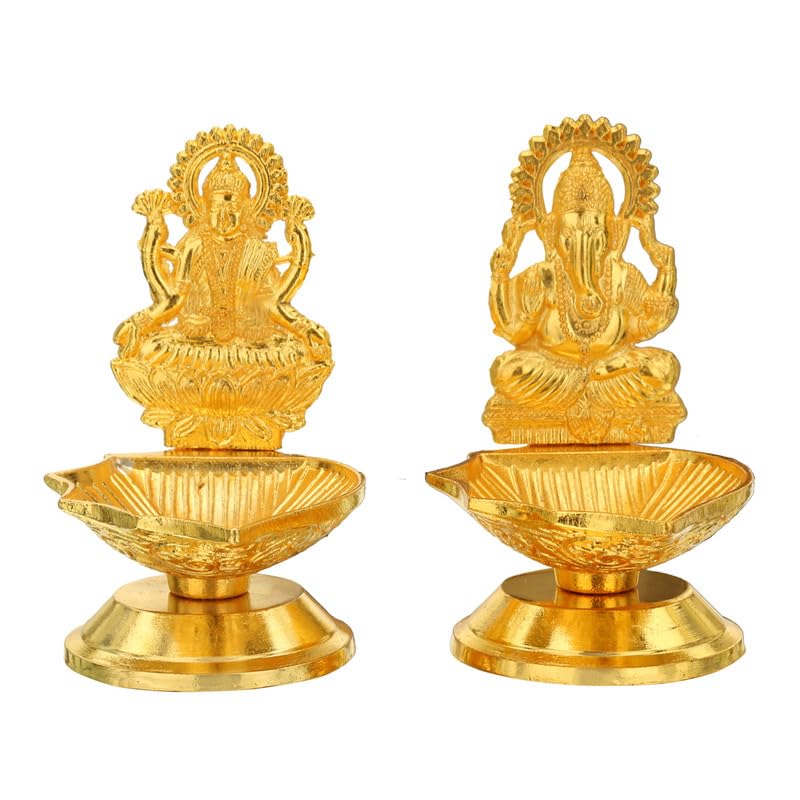 Laxmi Ganesha Idol for Home Temple Decor Color Gold,