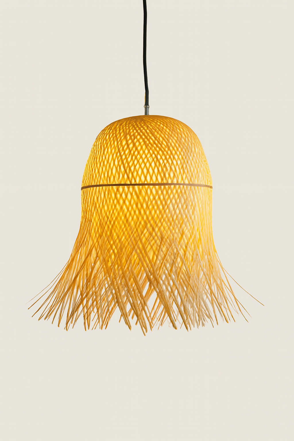 Handcrafted Woven Fringe Pendant Light – Dome-Shaped Natural Fiber