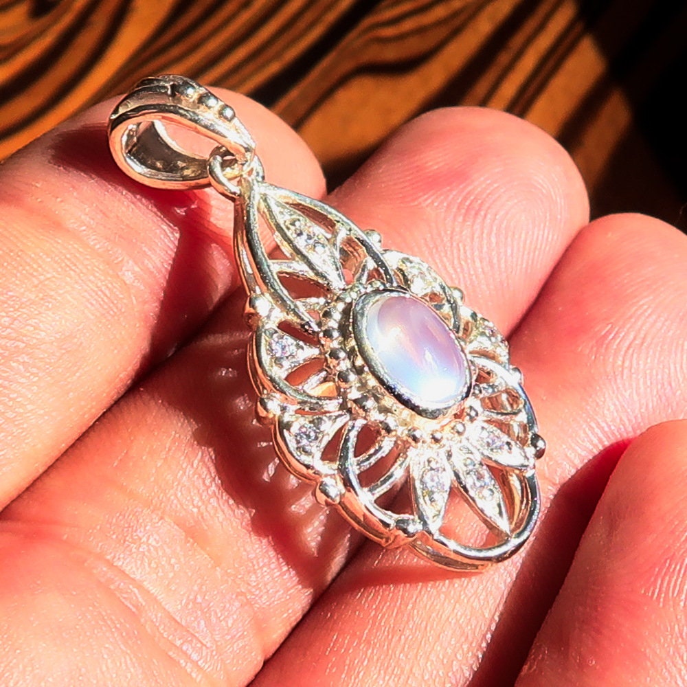 Moonstone Pendant, Sterling Silver Pendant, oval Ceylon Moonstone,