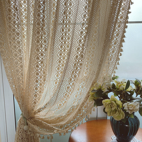 LaceHarvest™ – Cotton Hemp Crochet Curtain in Rustic Farmhouse Style