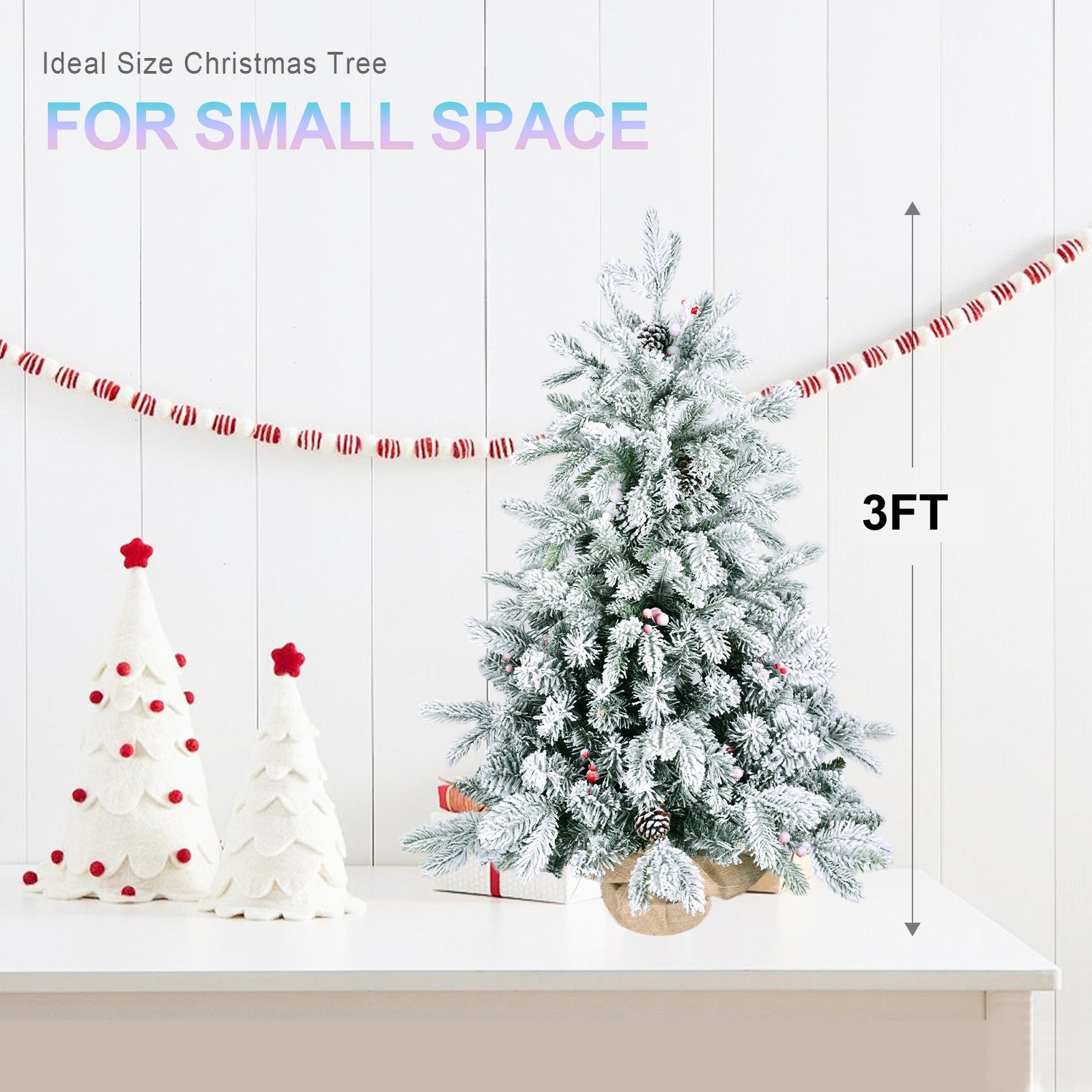 3FT Flocked Tabletop Christmas Tree with 355 Tips, Snowy PE/PVC