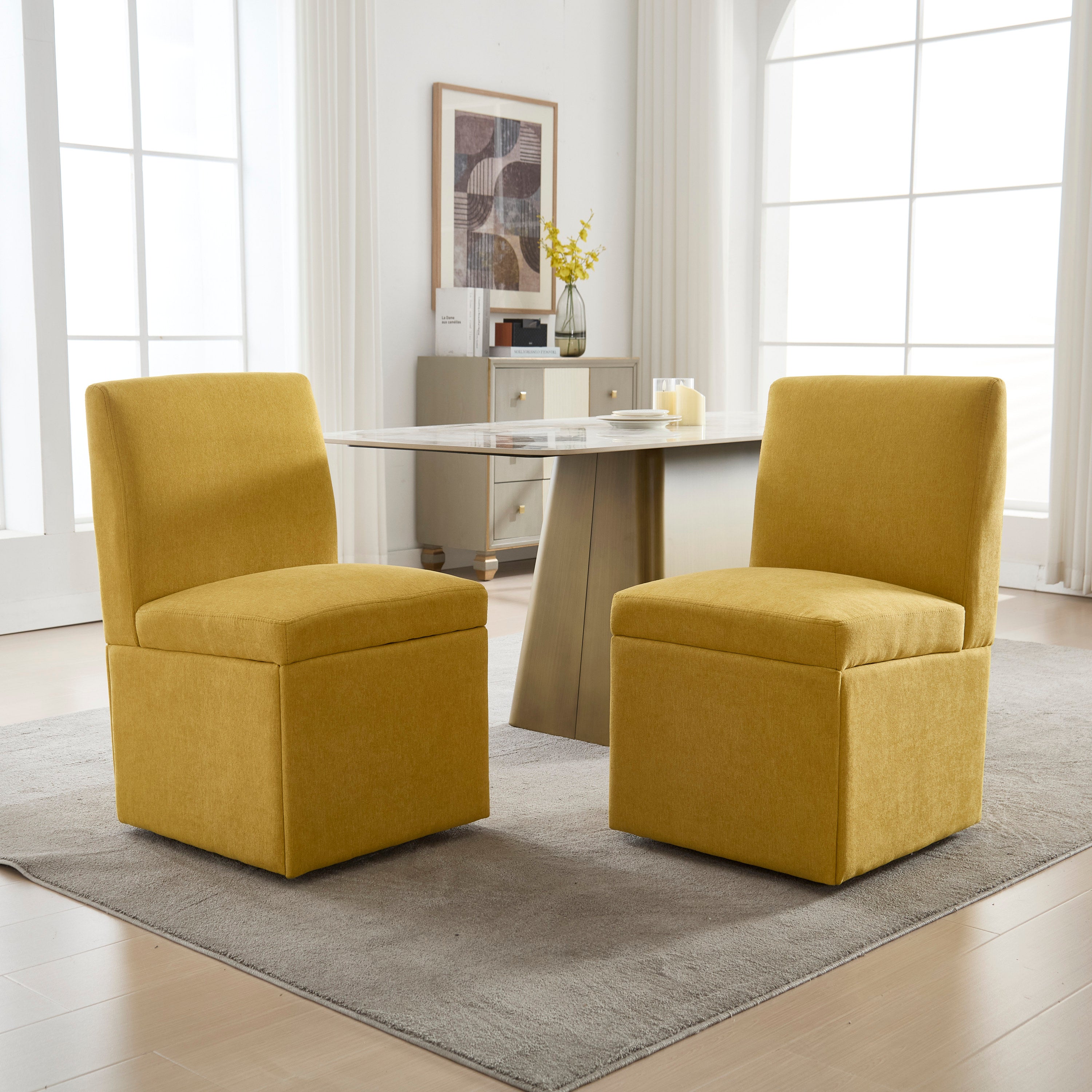 360 Degree Swivel Upholstered Dining Chairs Set of 2 Swivel Dining
