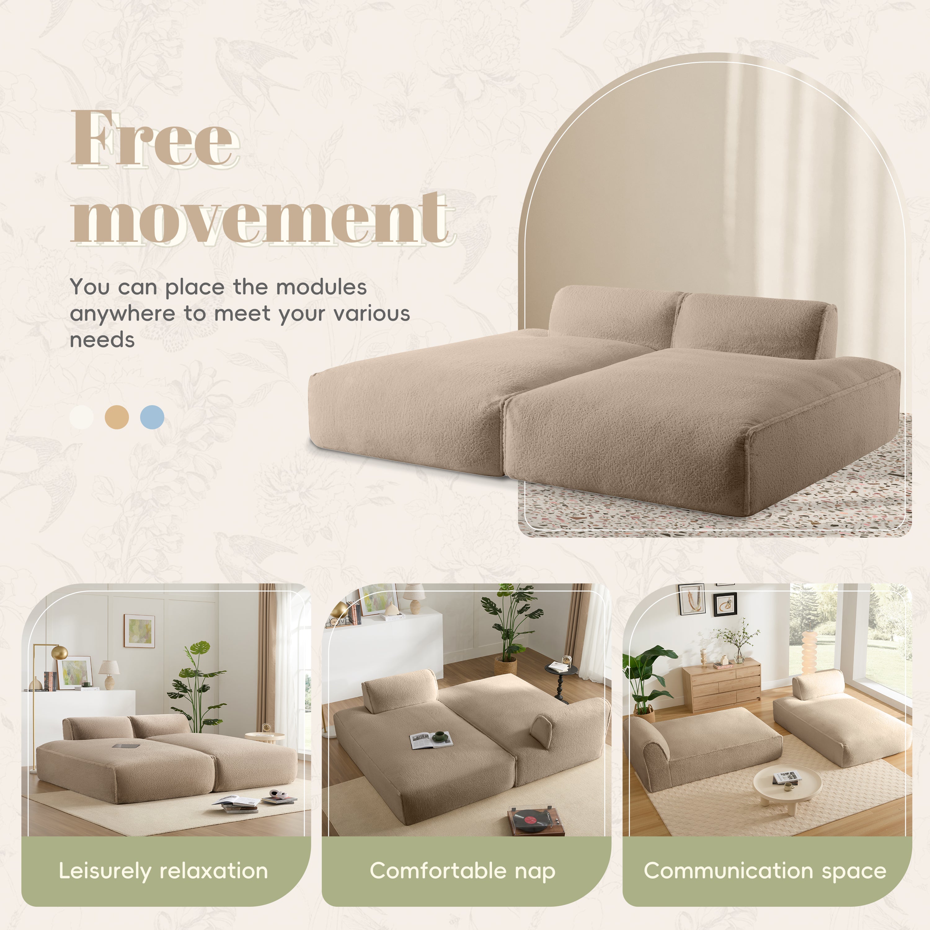72'Oversized Modular Sofa,Fully Compressed,Spacious Foam-Filled Sofa