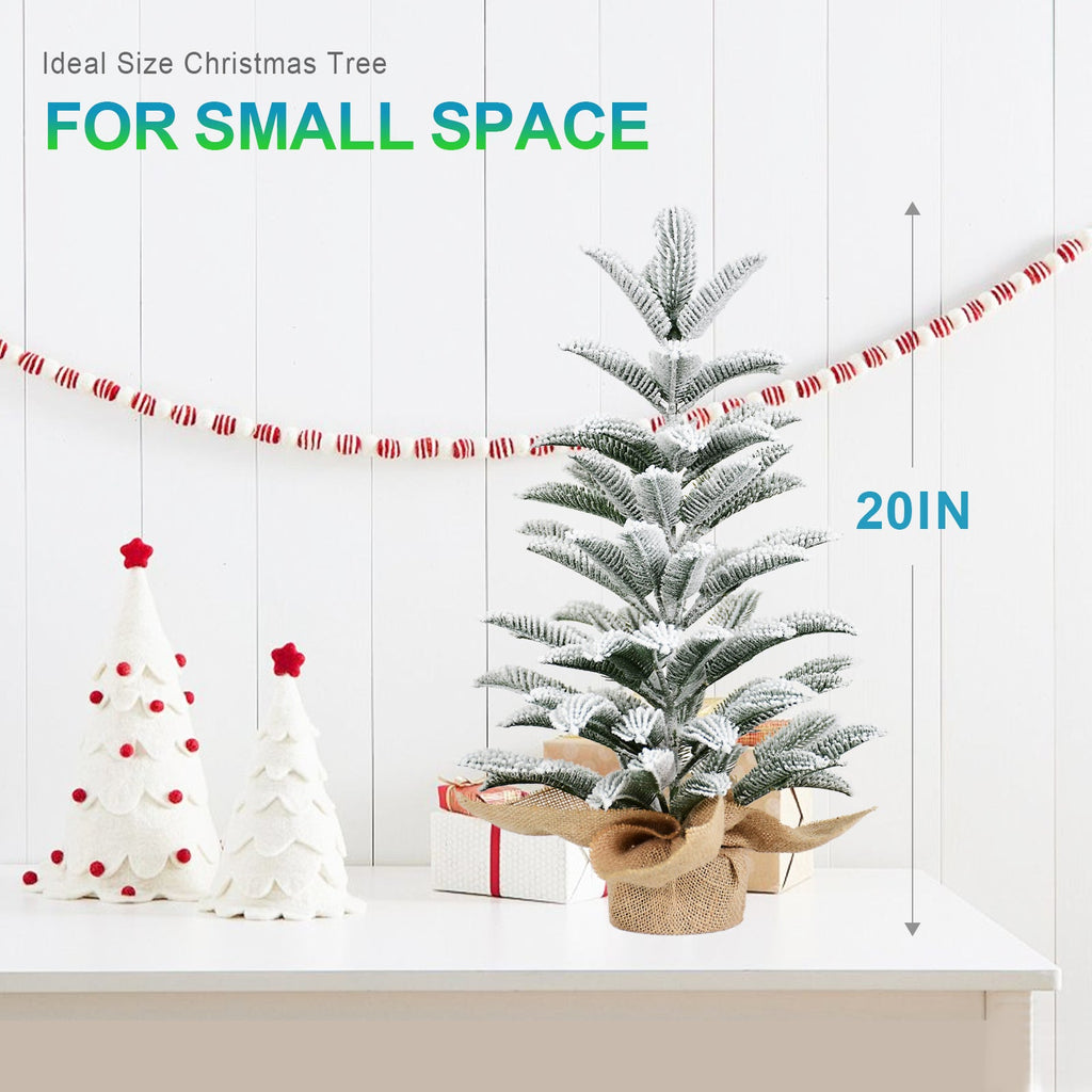 50CM Flocked Tabletop Christmas Tree, Full PE Snowy Mini Tree with 85
