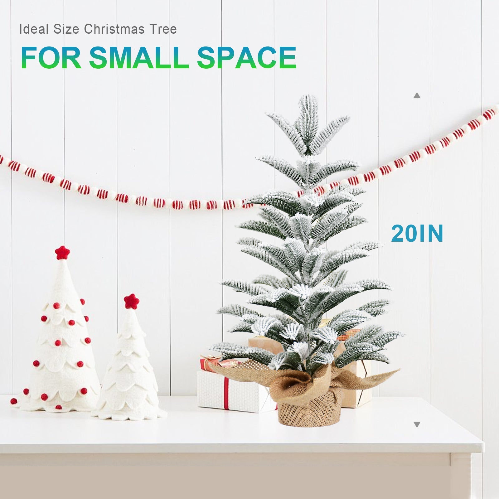 50CM Flocked Tabletop Christmas Tree, Full PE Snowy Mini Tree with 85