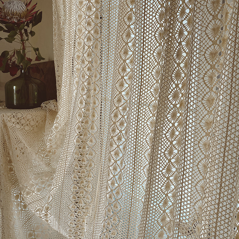 LaceHarvest™ – Cotton Hemp Crochet Curtain in Rustic Farmhouse Style