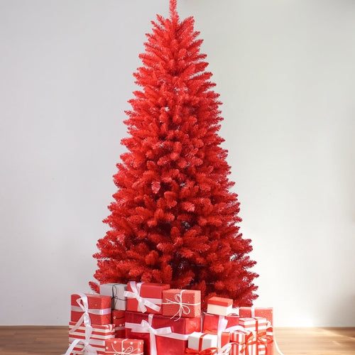 7FT Red Christmas Tree – Pure Red PVC Tree with 1066 Tips, Hinged