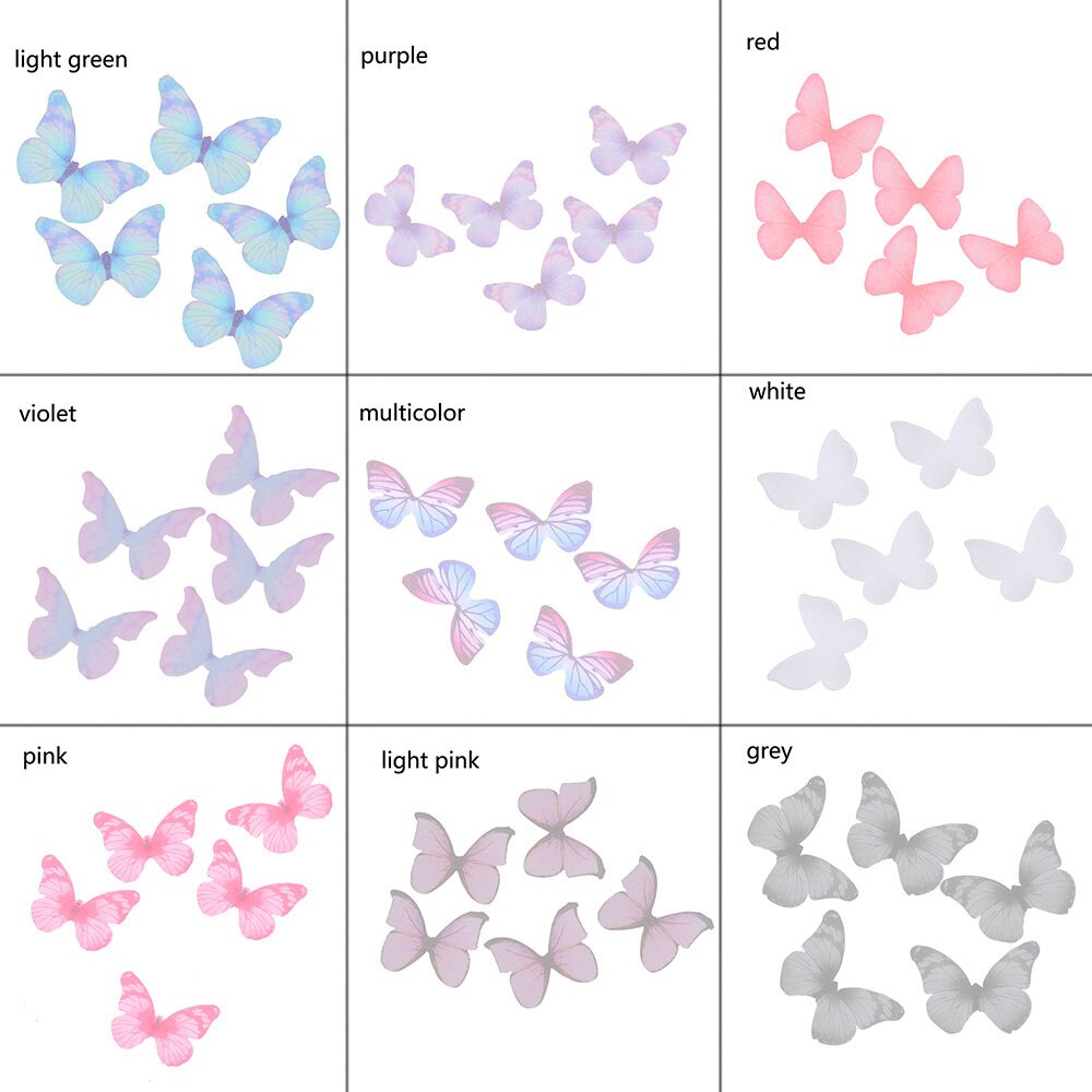 5pcs Colorful Beautiful Organza Butterfly Ethereal