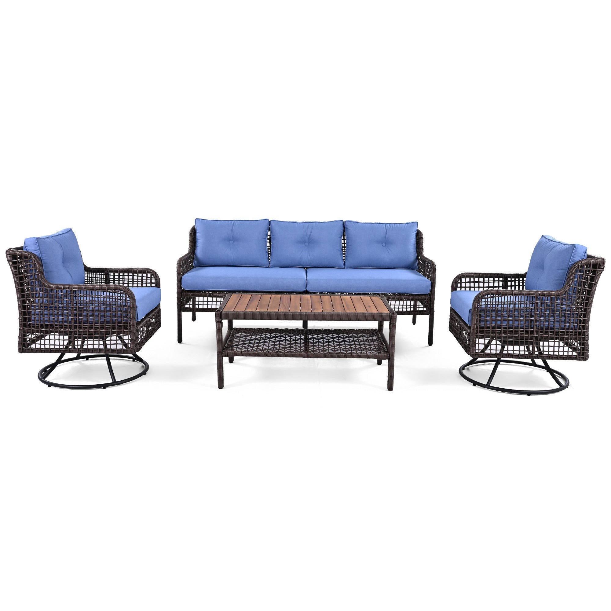 4 Pieces Patio Furniture Set with Swivel Chairs, Outdoor Wicker Sofas