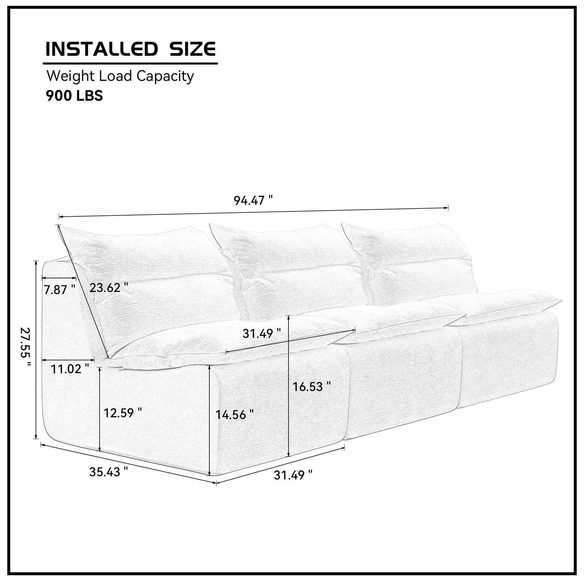 3 Seat  Chair Sofa Lounge Chair With Backrest Fully Compressed Sofa