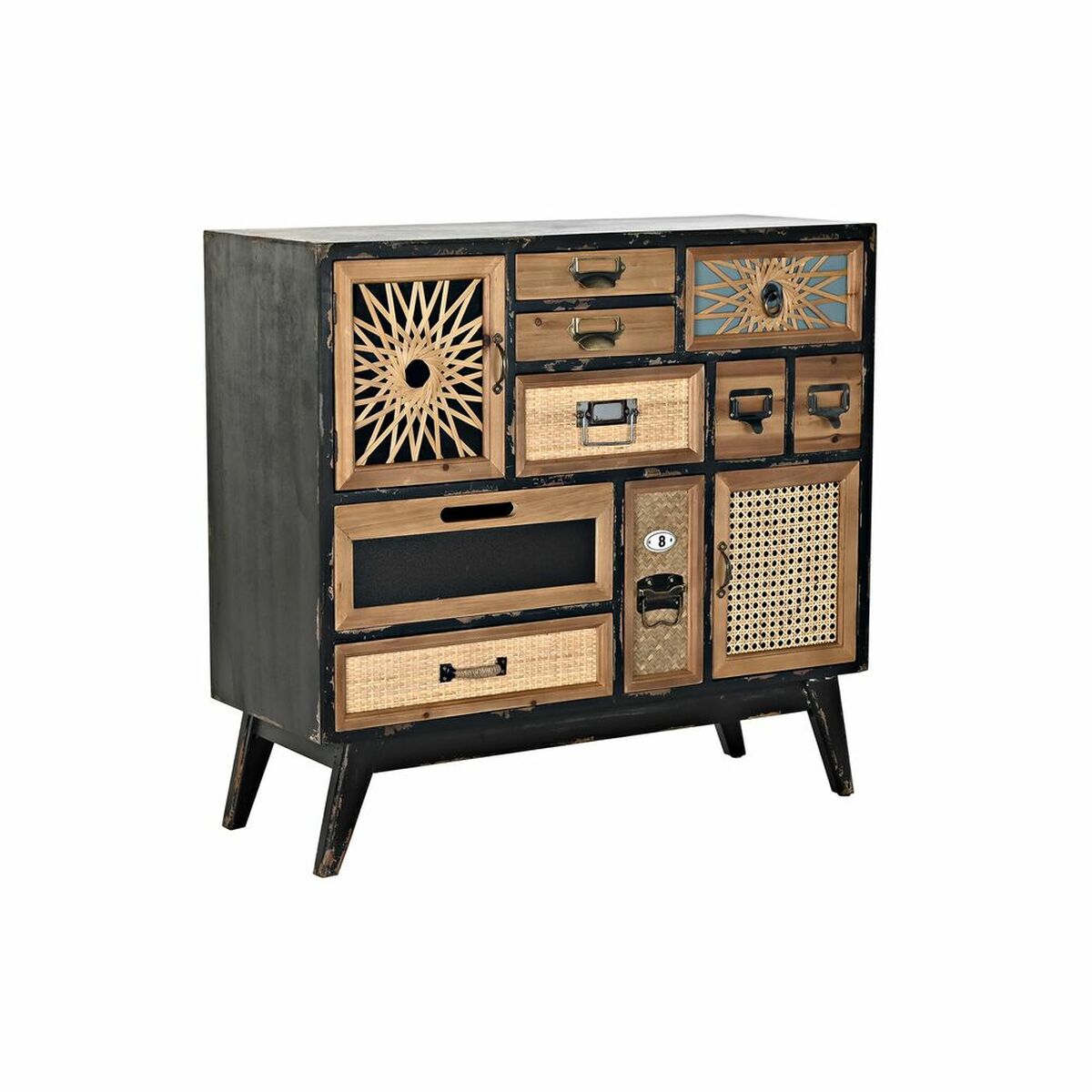 Chest of drawers DKD Home Decor Black Natural Fir MDF Wood Vintage 87