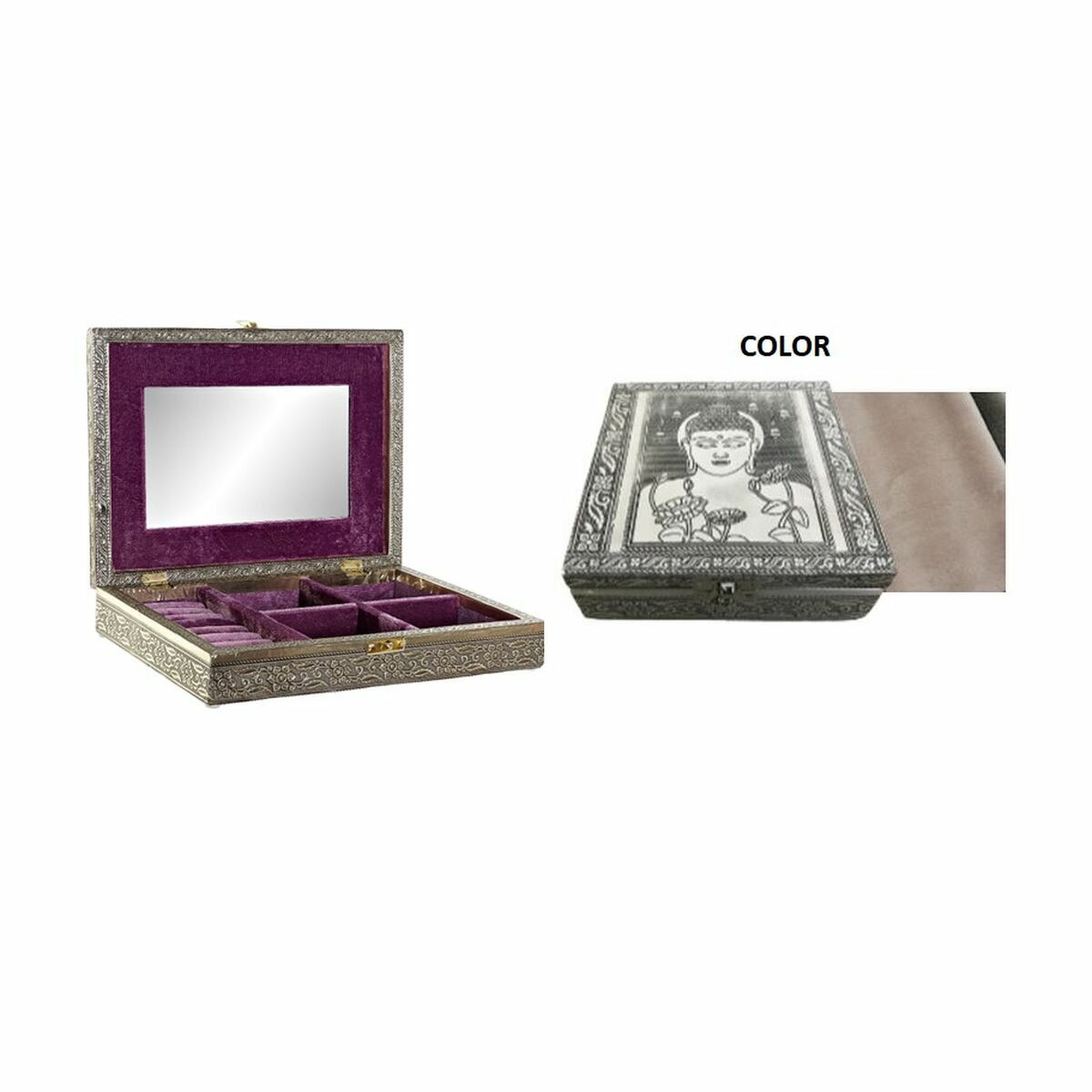 Jewelry box DKD Home Decor 27,5 x 20 x 5,4 cm Champagne Beige Wood
