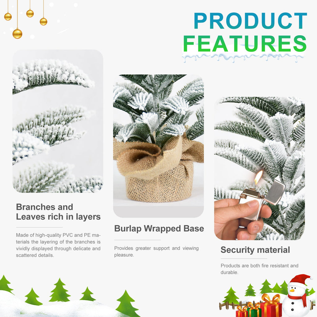 50CM Flocked Tabletop Christmas Tree, Full PE Snowy Mini Tree with 85
