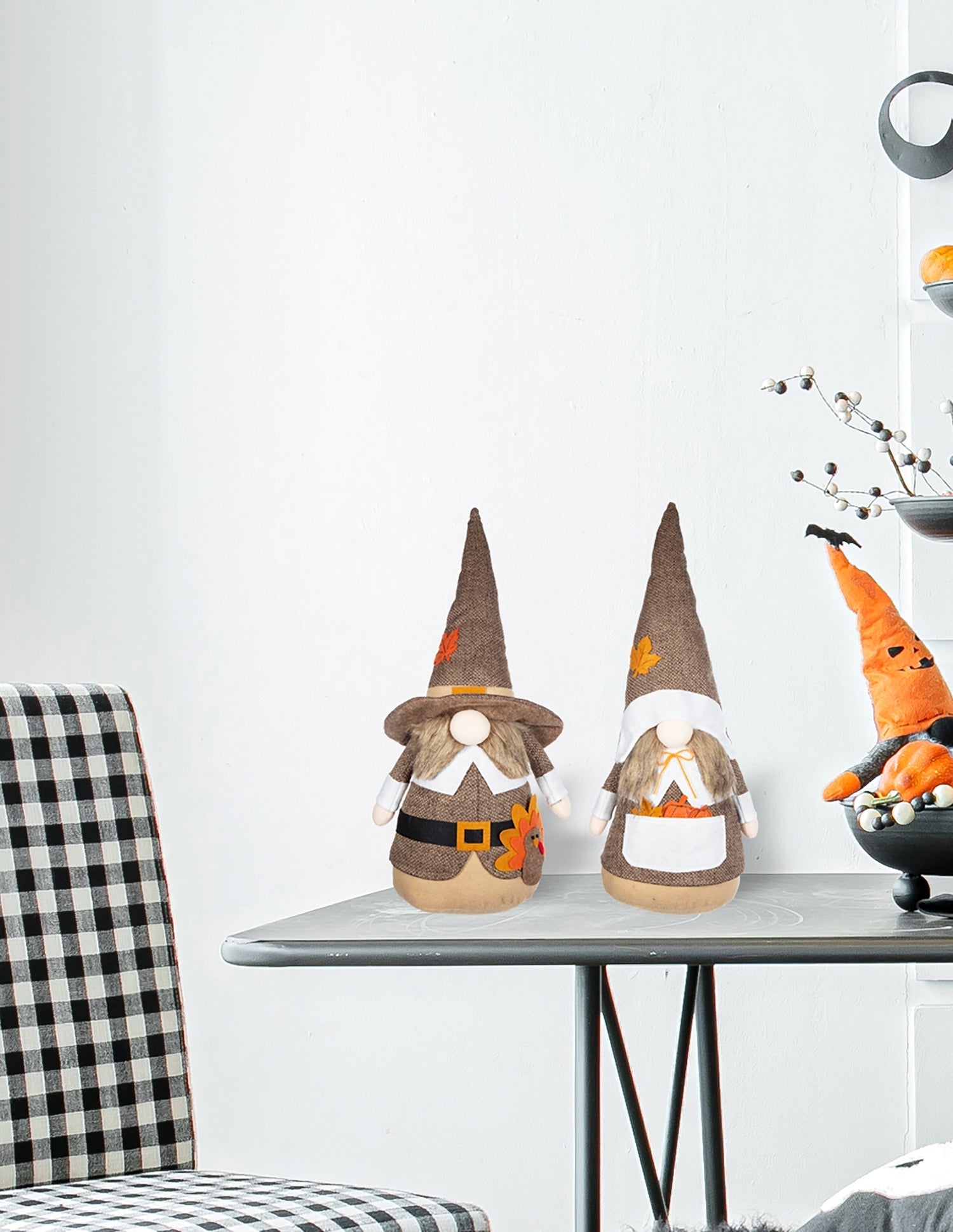 Set of 2 8.3x4.3x20.9' Fabric Gnome Couple Decor Holiday Fall &