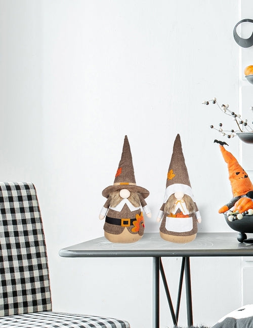Set of 2 8.3x4.3x20.9' Fabric Gnome Couple Decor Holiday Fall &