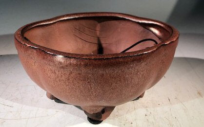 Aztec Orange Ceramic Bonsai Pot - Lotus Shaped Professional Series 6"