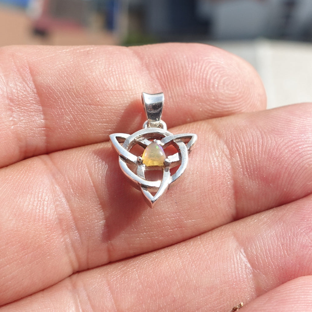 Celtic Triskele Opal Pendant, Celtic Sterling Silver Pendant,