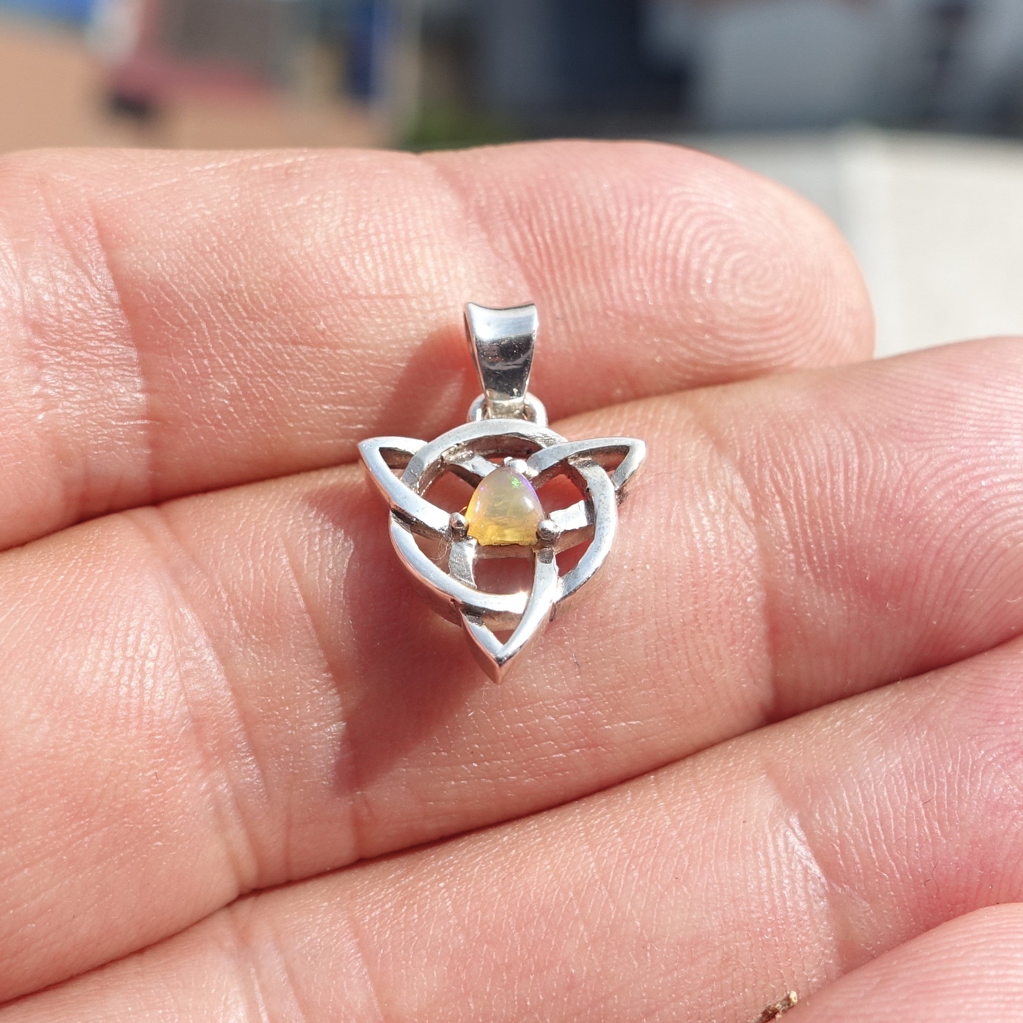 Celtic Triskele Opal Pendant, Celtic Sterling Silver Pendant,