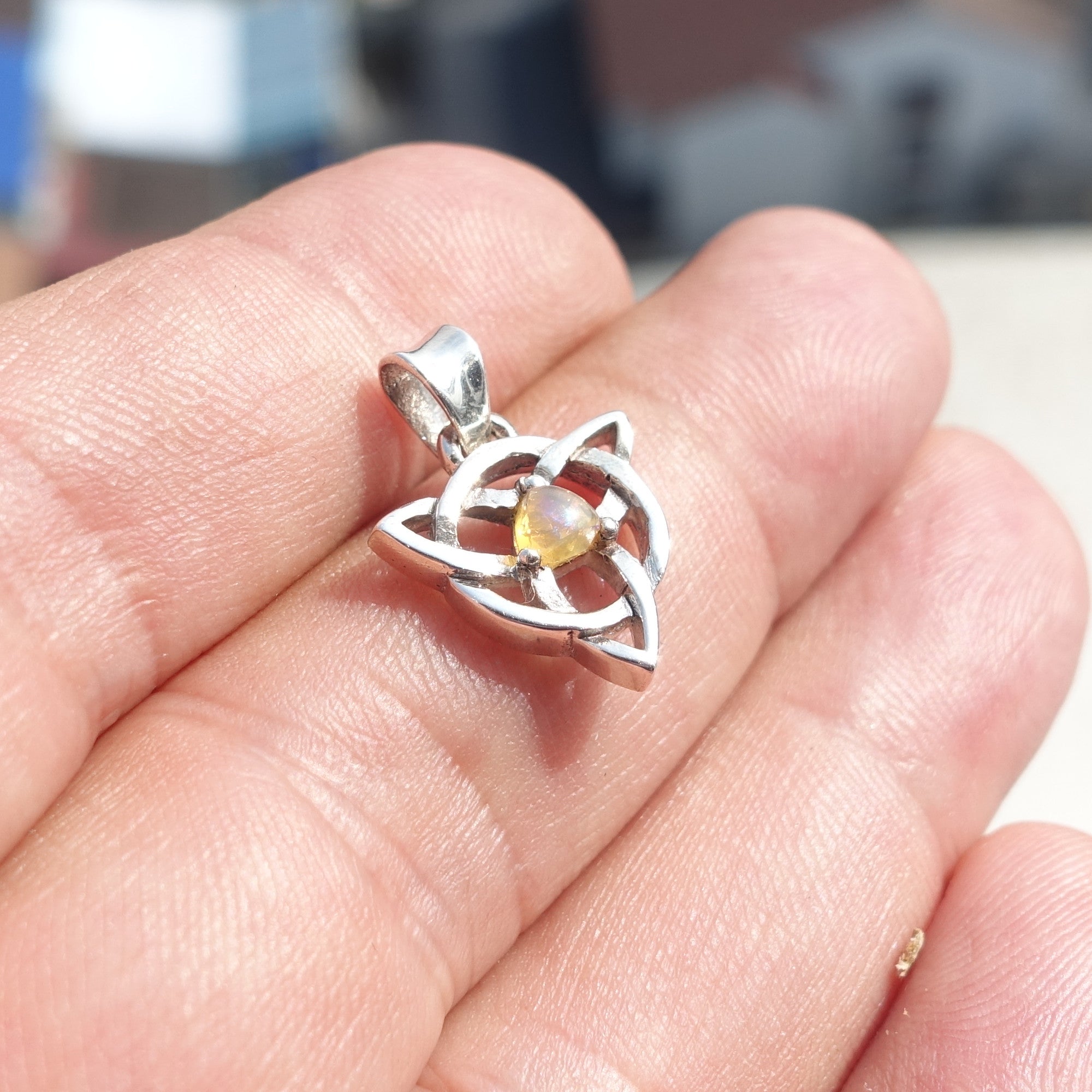Celtic Triskele Opal Pendant, Celtic Sterling Silver Pendant,