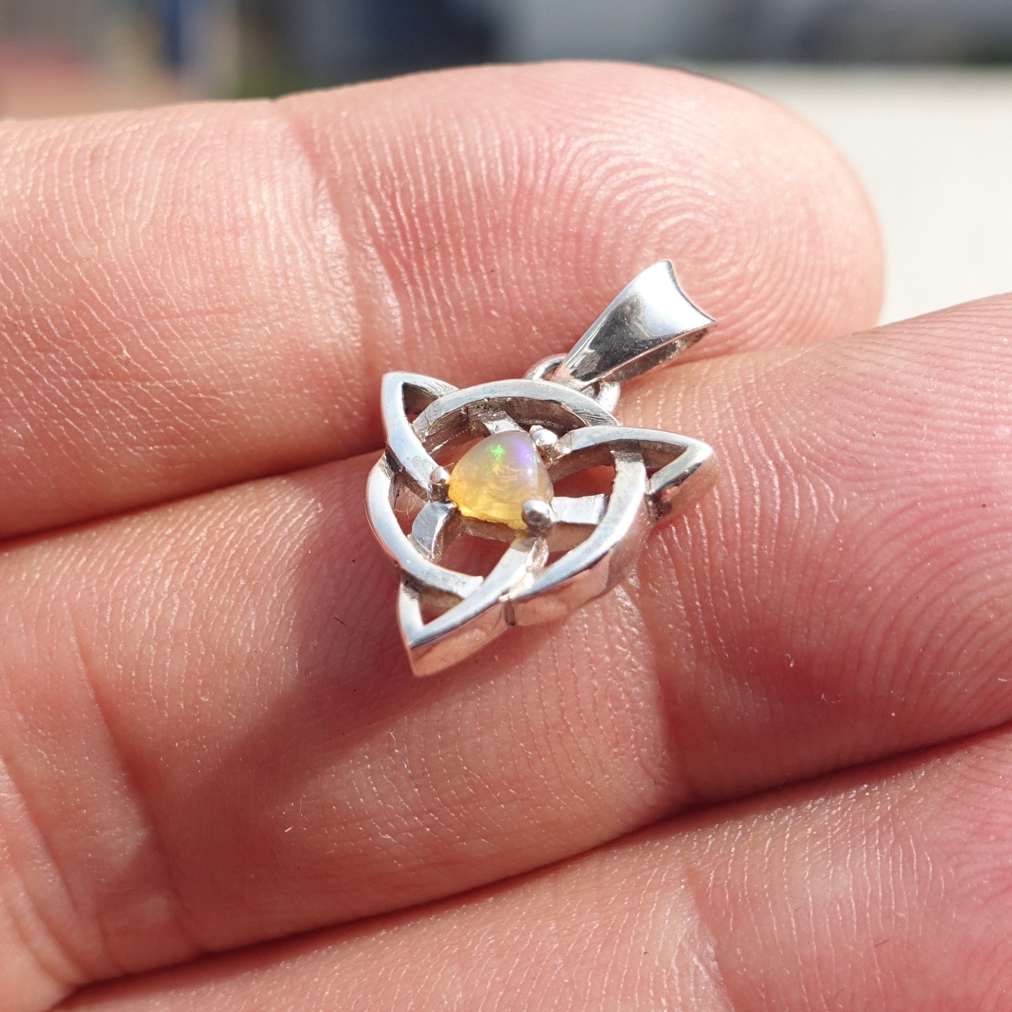 Celtic Triskele Opal Pendant, Celtic Sterling Silver Pendant,