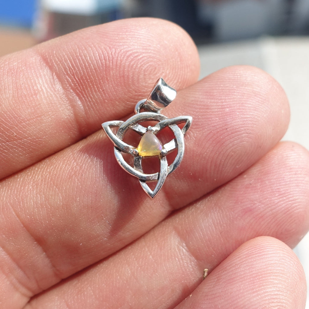 Celtic Triskele Opal Pendant, Celtic Sterling Silver Pendant,