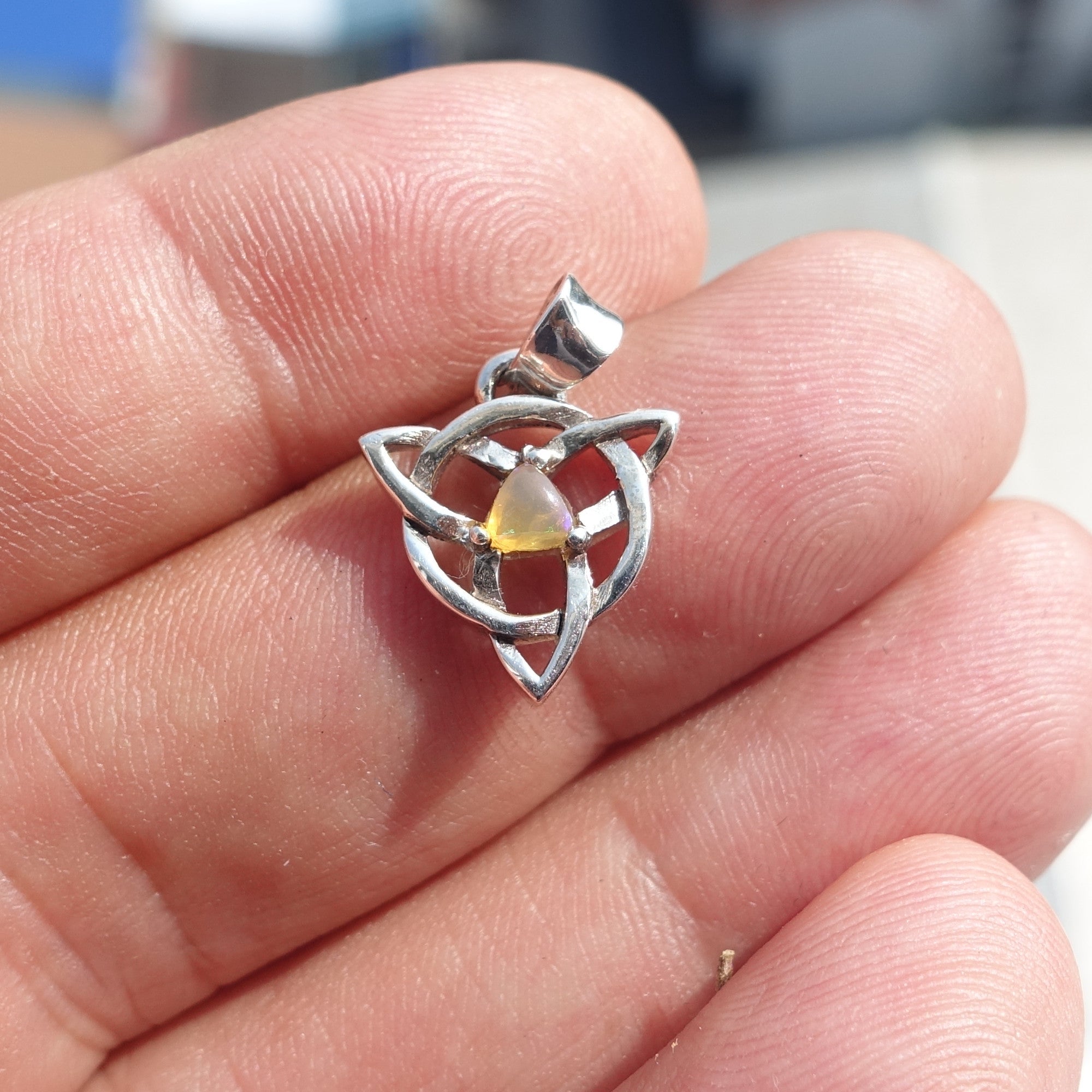 Celtic Triskele Opal Pendant, Celtic Sterling Silver Pendant,