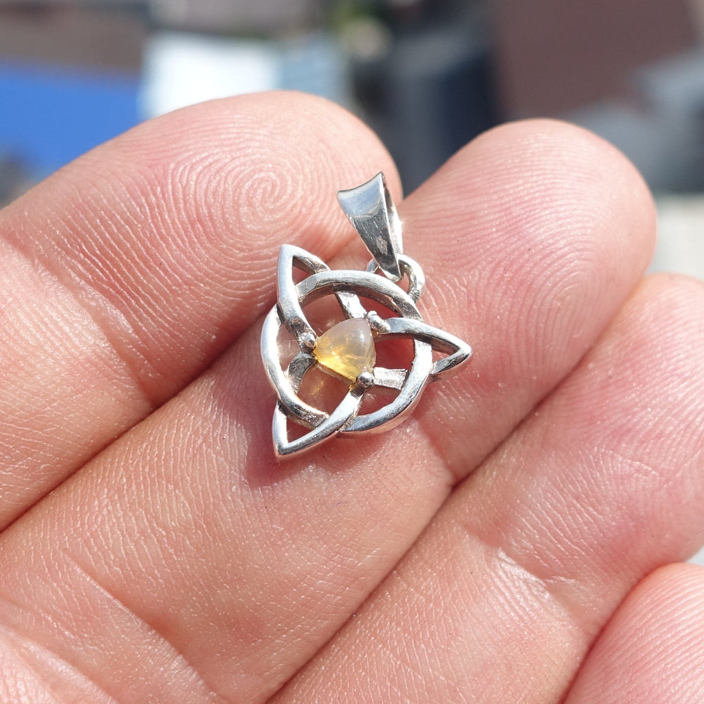 Celtic Triskele Opal Pendant, Celtic Sterling Silver Pendant,