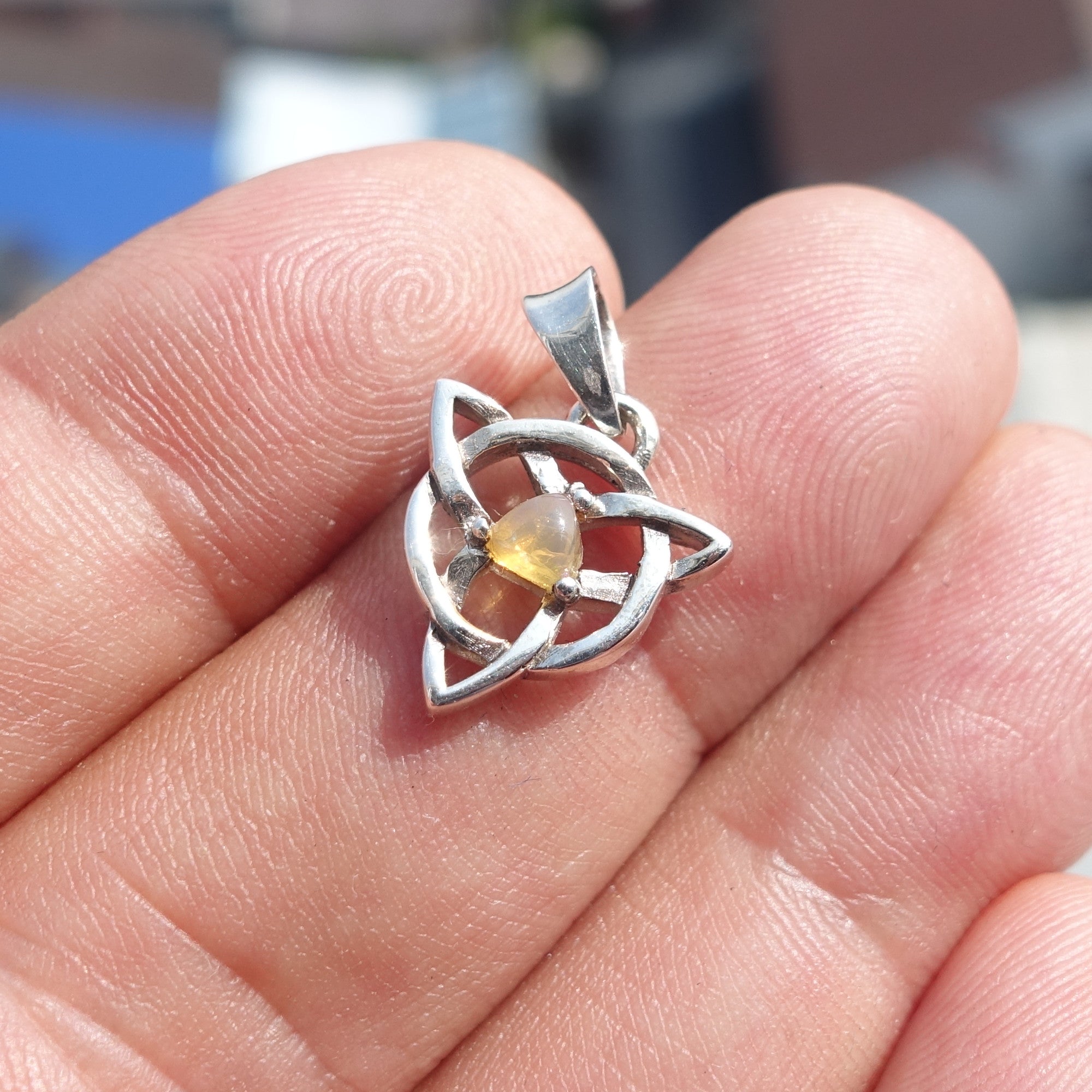 Celtic Triskele Opal Pendant, Celtic Sterling Silver Pendant,