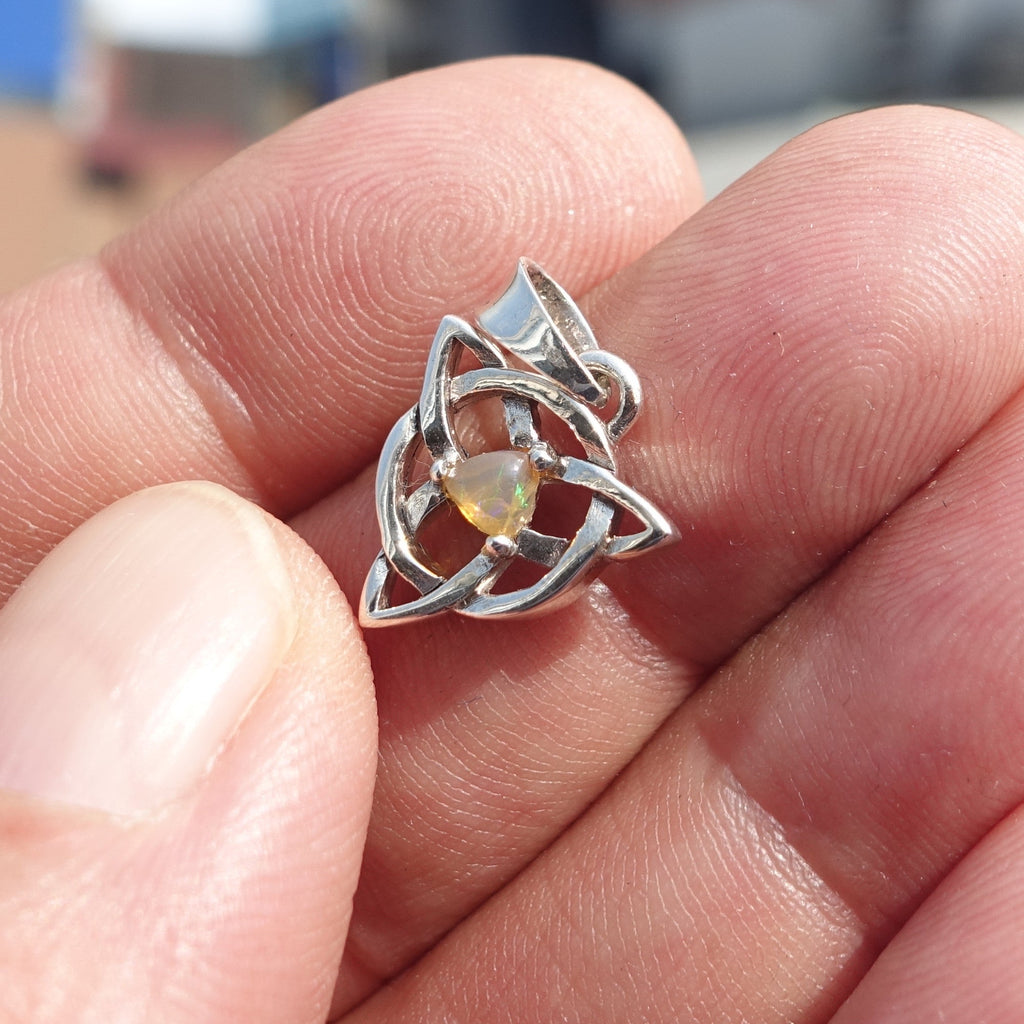 Celtic Triskele Opal Pendant, Celtic Sterling Silver Pendant,