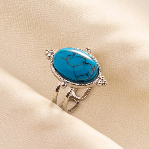1pc Boho Turquoise Rings Hippie Stainless Steel Blue Gemstone Silver