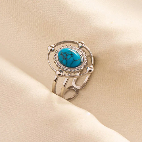1pc Boho Turquoise Rings Hippie Stainless Steel Blue Gemstone Silver