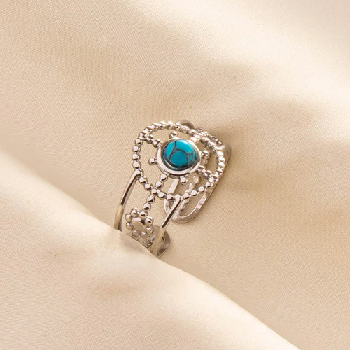 1pc Boho Turquoise Rings Hippie Stainless Steel Blue Gemstone Silver