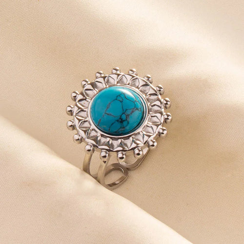 1pc Boho Turquoise Rings Hippie Stainless Steel Blue Gemstone Silver