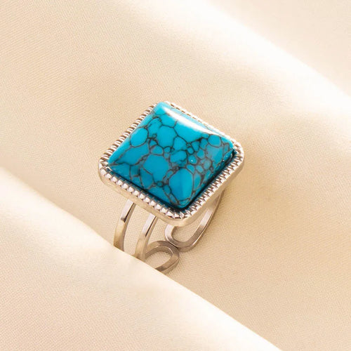 1pc Boho Turquoise Rings Hippie Stainless Steel Blue Gemstone Silver