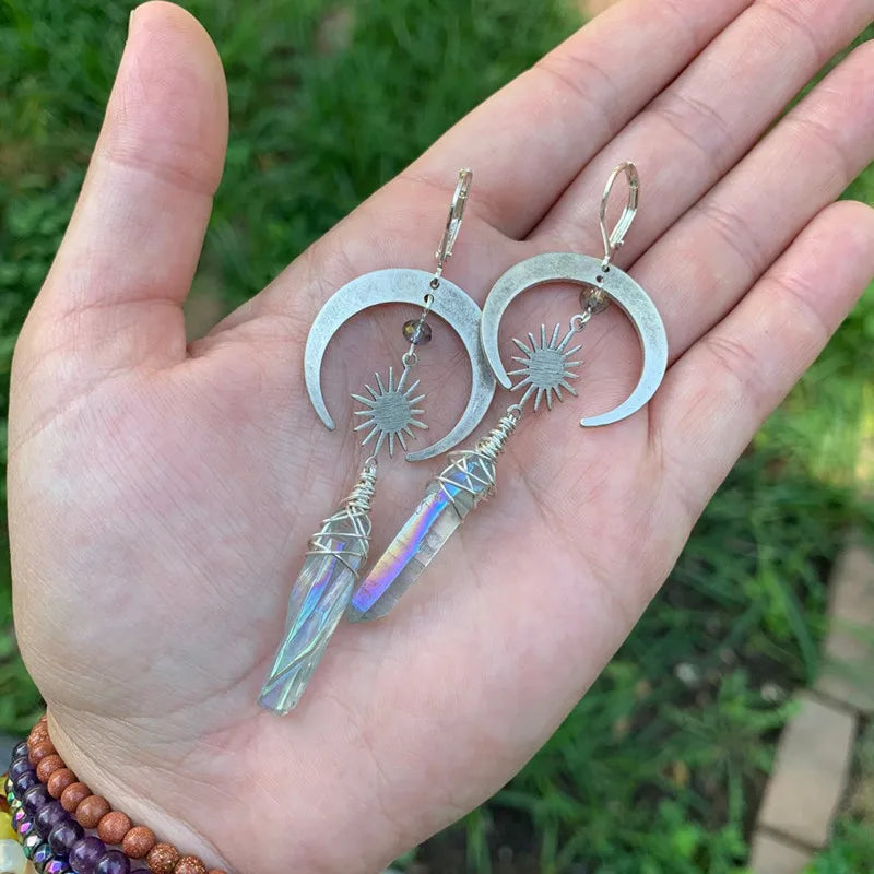 Celestial Aura Quartz Earrings Women Moon and Star Fashion Witch