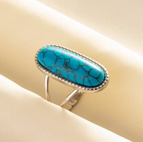1pc Boho Turquoise Rings Hippie Stainless Steel Blue Gemstone Silver