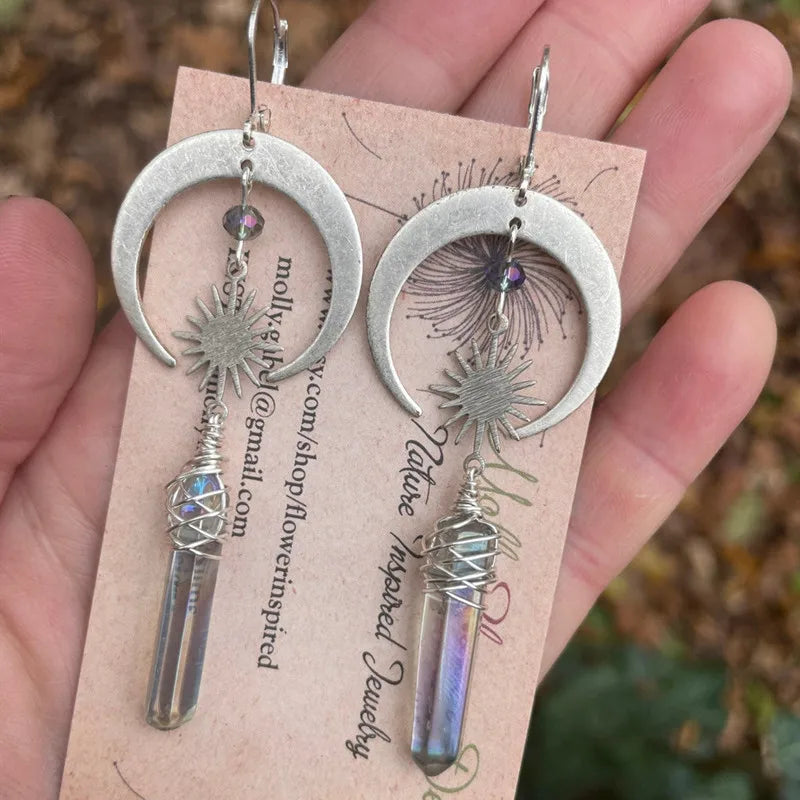 Celestial Aura Quartz Earrings Women Moon and Star Fashion Witch