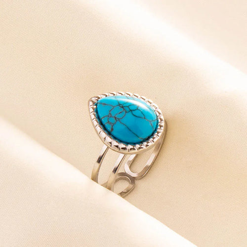 1pc Boho Turquoise Rings Hippie Stainless Steel Blue Gemstone Silver