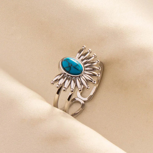 1pc Boho Turquoise Rings Hippie Stainless Steel Blue Gemstone Silver