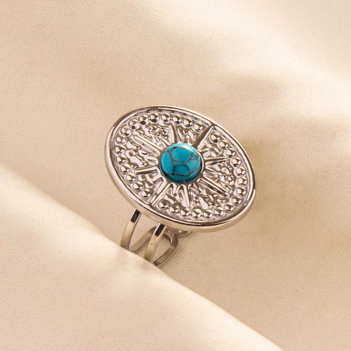 1pc Boho Turquoise Rings Hippie Stainless Steel Blue Gemstone Silver