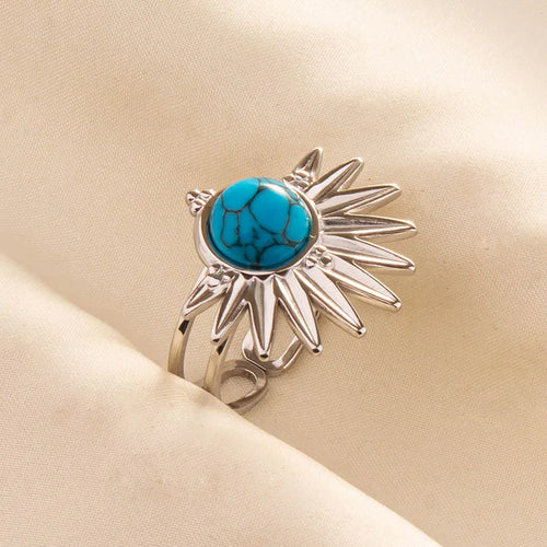 1pc Boho Turquoise Rings Hippie Stainless Steel Blue Gemstone Silver