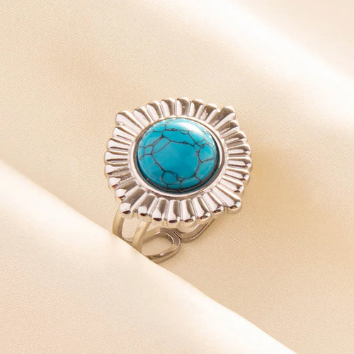 1pc Boho Turquoise Rings Hippie Stainless Steel Blue Gemstone Silver