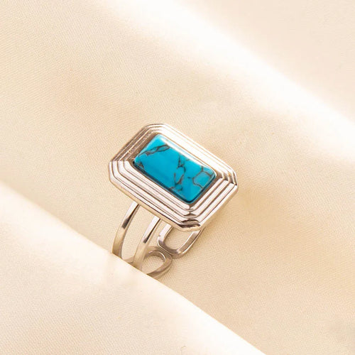 1pc Boho Turquoise Rings Hippie Stainless Steel Blue Gemstone Silver